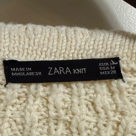 Zara Cream Cable Knit Cowl Neck Sweater - Picture 2 of 5